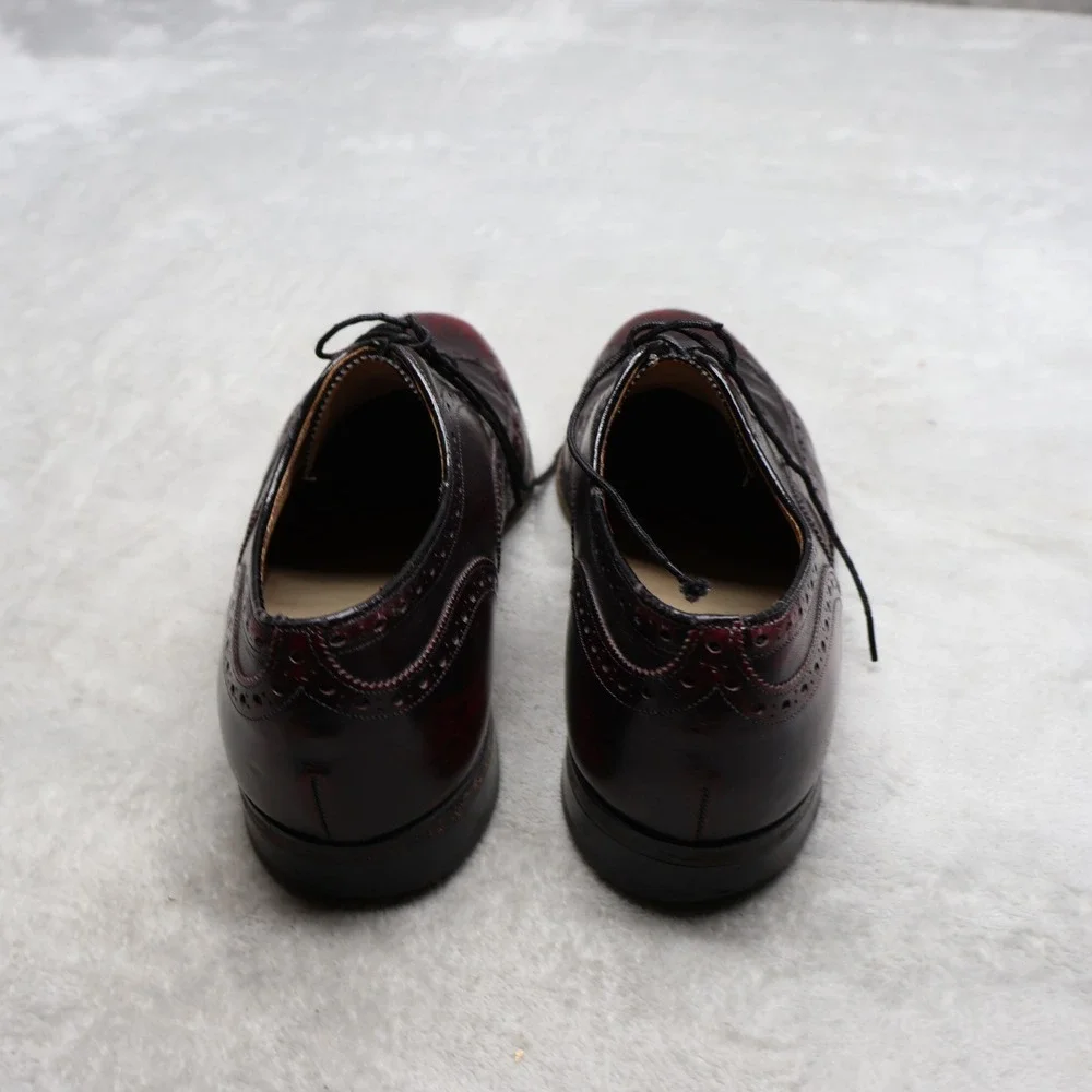 Johnston & Murphy Mens 9D Oxford Shoes Wine Leather Brogue Wingtip Dress 15-1133